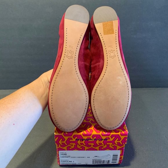 Tory Burch NEW Caroline 2 Cabernet Lancaster Suede/Veg Leather/Elastic Flat. 7 - Picture 6 of 6